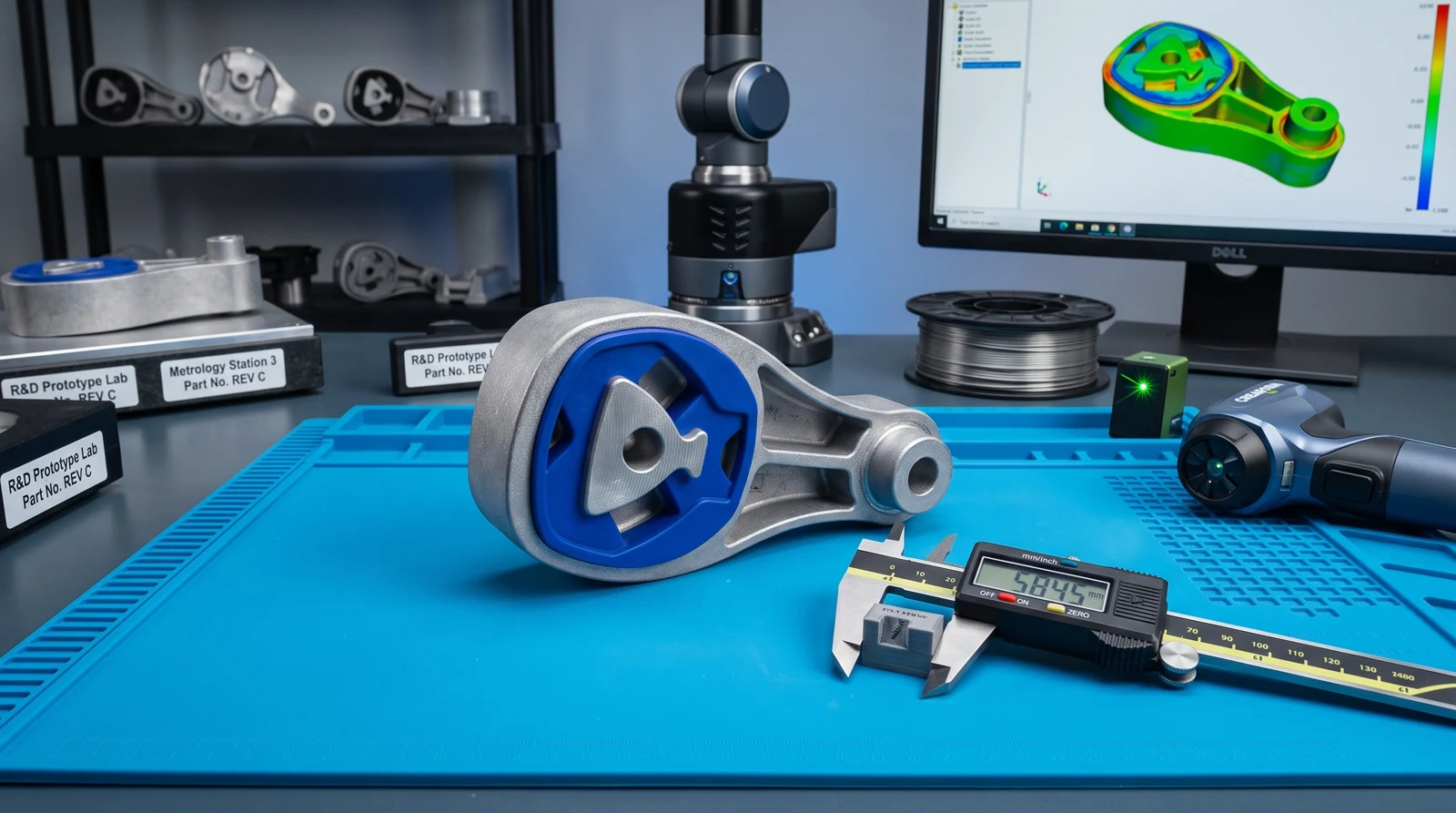 Illustrative inspection setup with a component and digital comparison